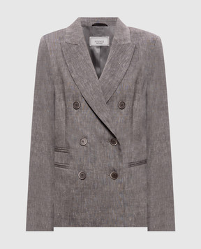 Peserico Серый двубортный жакет из шерсти и льна A0171205814