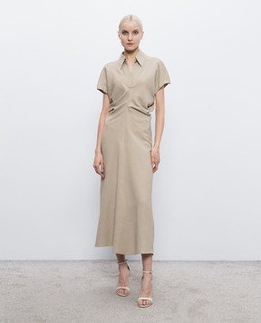 Brunello Cucinelli Бежева сукня міді з льоном MH126A5426