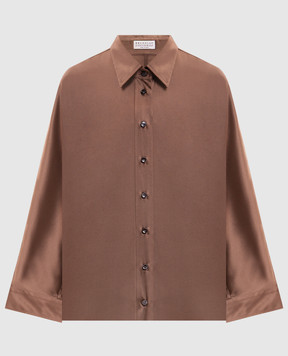Brunello Cucinelli Коричневая блуза из шелка MPC59MQ606