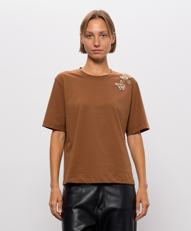 Twinset Коричневая футболка с кристаллами 262AT2220 изображение 3