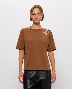 Twinset Коричневая футболка с кристаллами 262AT2220