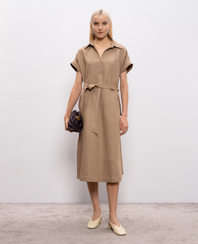 Agnona Коричнева сукня міді з льоном та шовком TR1106YU2108