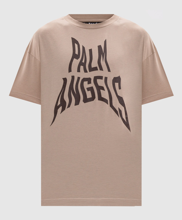 Palm Angels Бежева футболка з брендовим принтом PAMAA001JR016