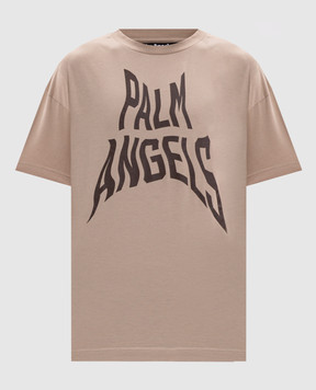 Palm Angels Бежевая футболка с брендовым принтом PAMAA001JR016