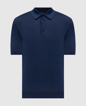 Stefano Ricci Синє поло із шовку з вишивкою логотипа K616215P13F26101