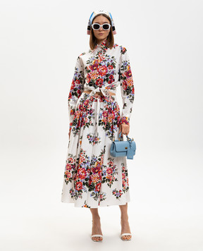 Dolce&Gabbana Белая рубашка в цветочный принт с завязками F5T76THS5UU