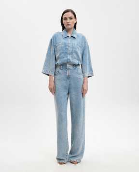 Solotre Блакитний джинсовий комбінезон з ефектом потертості M1AB0166