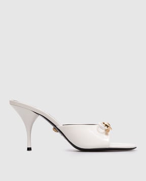 Versace Білі шкіряні лаковані мюлі Opera Bow 1018239D2VE