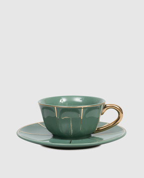 Bitossi Home Зелена порцелянова чашка для чаю з блюдцем FTB00502