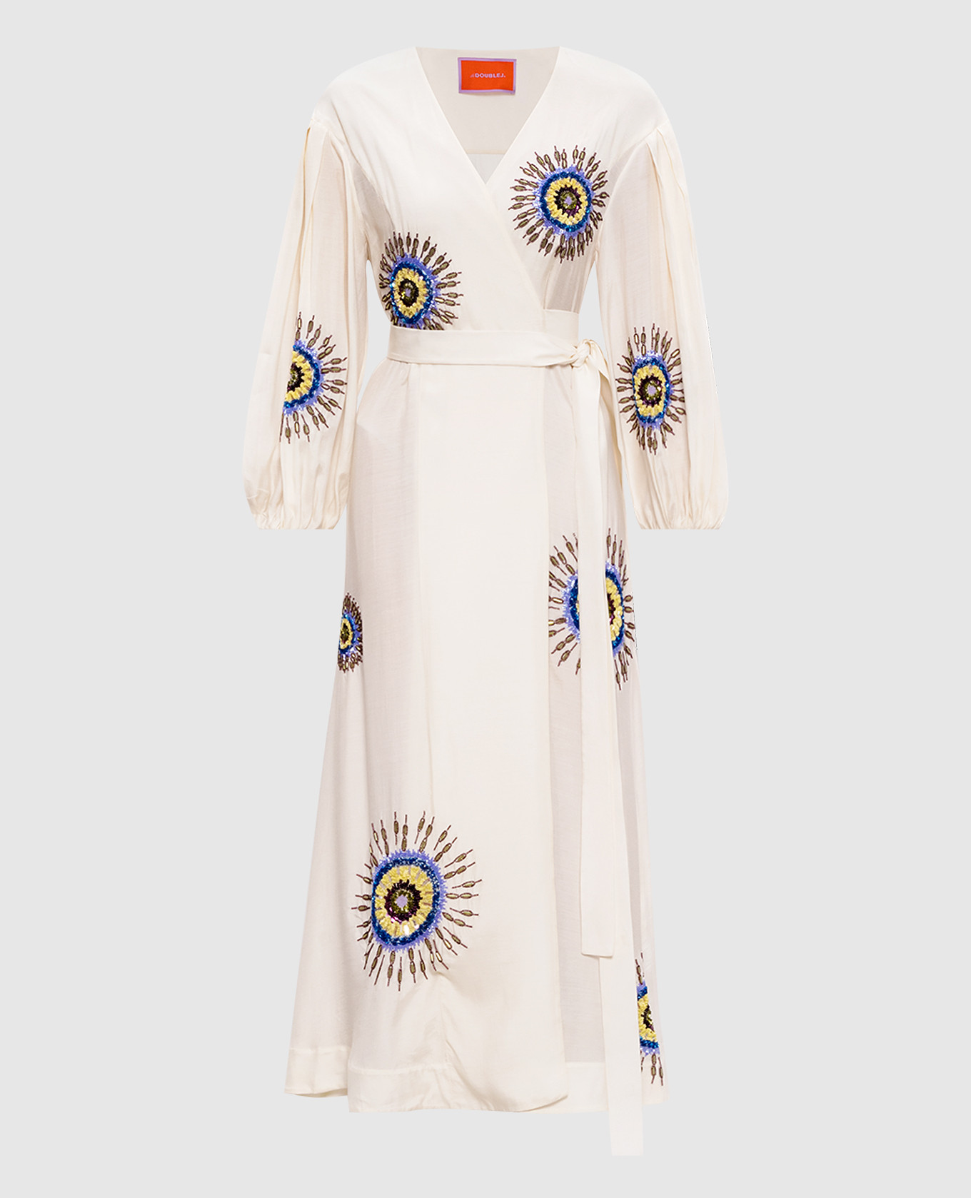 

Белое платье на хватах с цветочной аппликацией, Белый, Повседневные платья