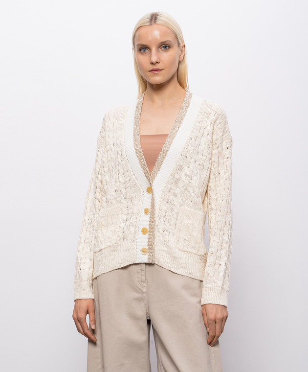 Brunello Cucinelli Бежевый кардиган с конопли и шелка MWA576306 изображение 3