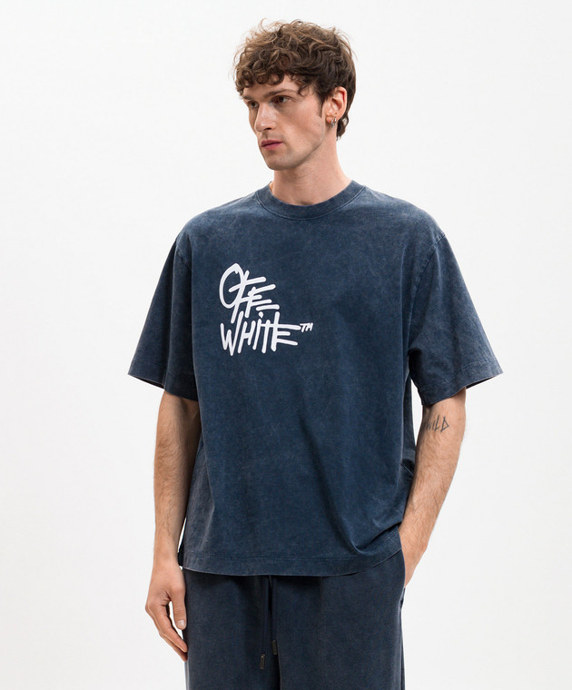 Off-White Синя футболка з брендовим принтом 44MAA120S26J00G зображення 3
