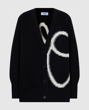 Off-White Черный кардиган из шерсти с логотипом OWHB04LF25KNI001