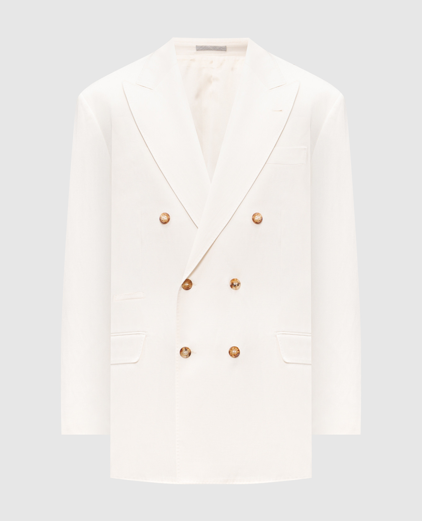 

двубортный пиджак из шелка и льна цвета айвори, Бежевый, Пиджаки