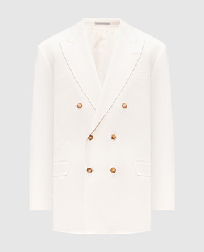 Brunello Cucinelli двубортный пиджак из шелка и льна цвета айвори MR4788BPC