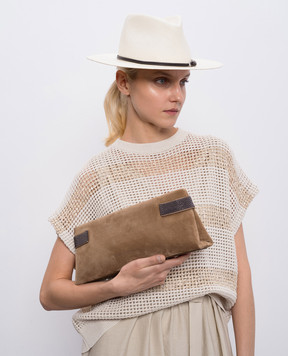 Brunello Cucinelli Коричневый замшевый клатч с цепочкой мониль MBDLD2785