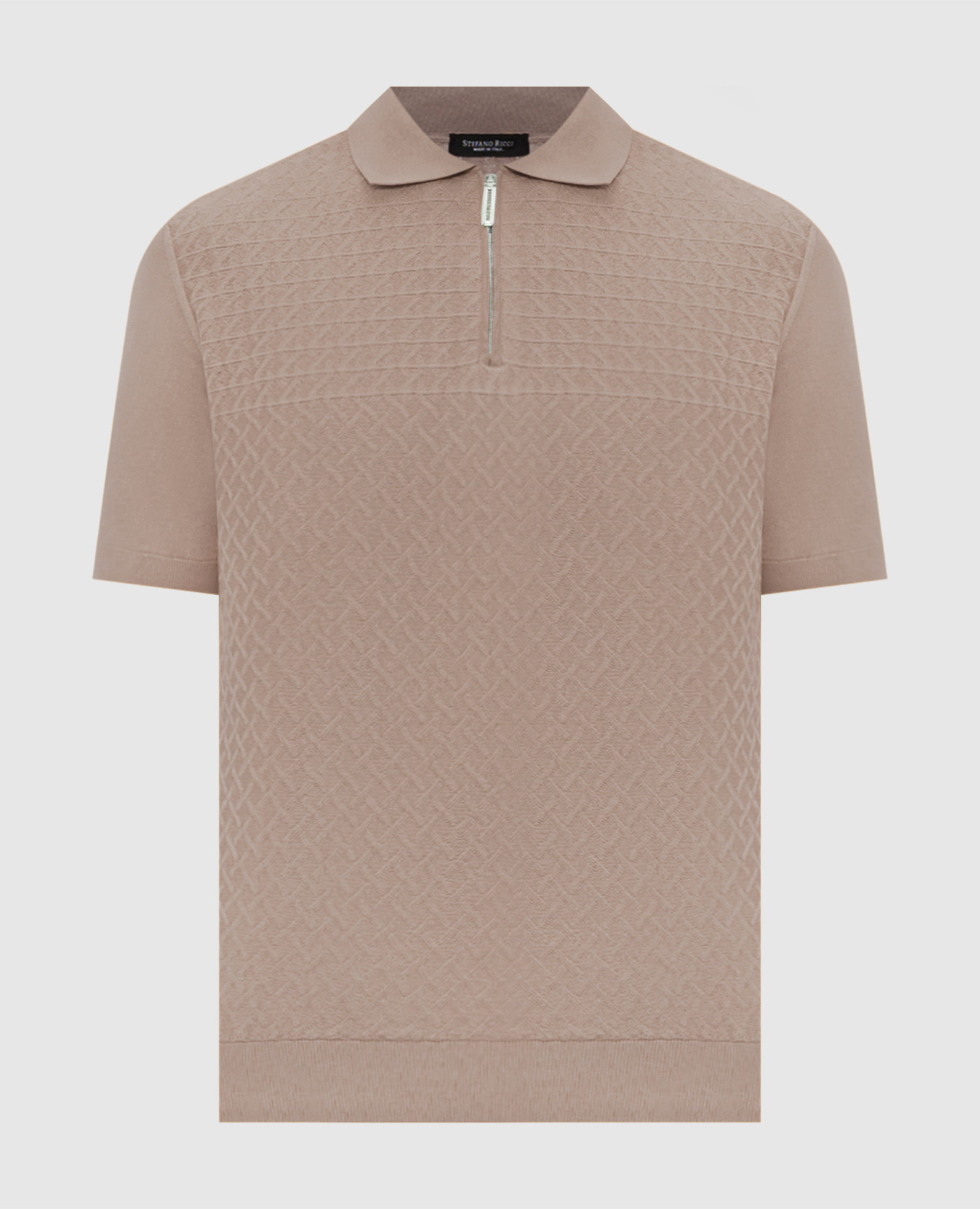 Коричневое поло в тканом узоре