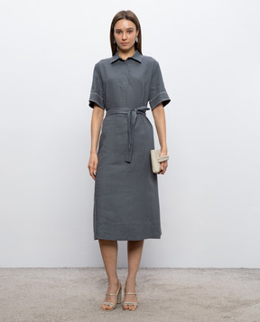 Peserico Сіра сукня з льону з ланцюжком моніль S0241602647