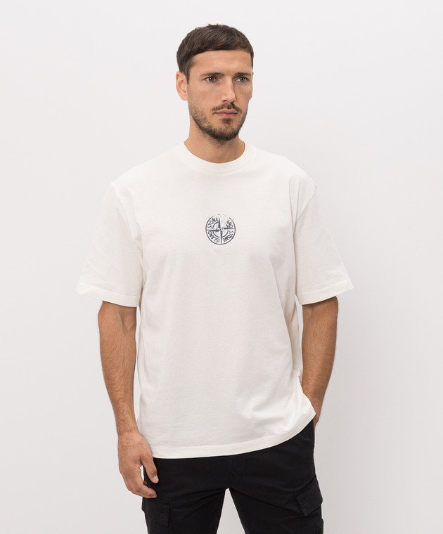 Stone Island Футболка кольору айворі з принтом емблеми логотипа L2S152100001S0533 зображення 3