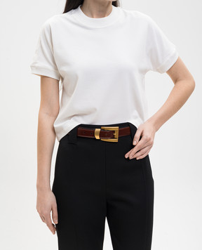 Versace Коричневий шкіряний глянцевий ремінь з принтом логотипа 10237351A17848