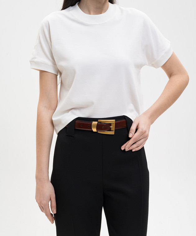 Versace Коричневый кожаный глянцевый ремень с принтом логотипа 10237351A17848 изображение 2