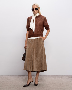 Brunello Cucinelli Коричневий светр з кашеміру та шовку з короткими рукавами MLC349310P