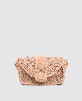 Twinset Оранжевая вязаная сумка с кристаллами 261TB7490