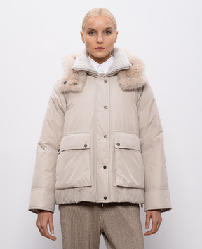 Brunello Cucinelli Серая пуховая куртка с мехом MG5017913