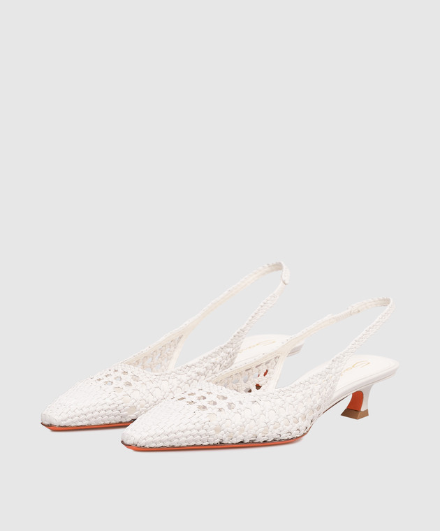 Santoni Белые кожаные плетеные слингбеки WDTI72261HA2SARX изображение 2