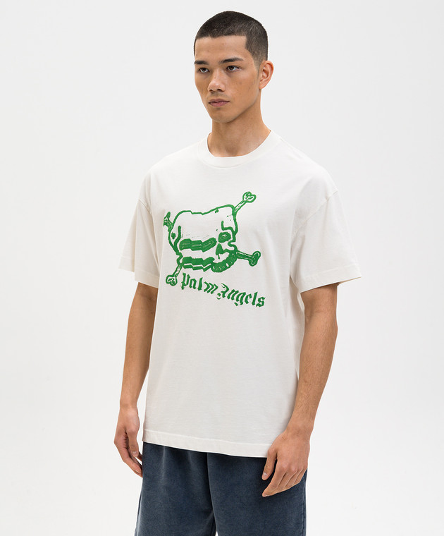 Palm Angels Біла футболка з контрастним принтом Skull PMAA109S26JER004 зображення 3