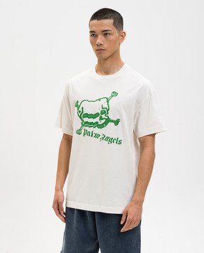 Palm Angels Біла футболка з контрастним принтом Skull PMAA109S26JER004