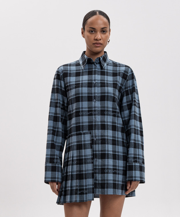 Off-White Синя сукня-сорочка в клітинку 2FU00353T зображення 3