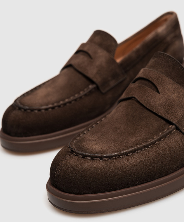 Santoni Коричневые замшевые лоферы WUYW72448CIONHSY изображение 5