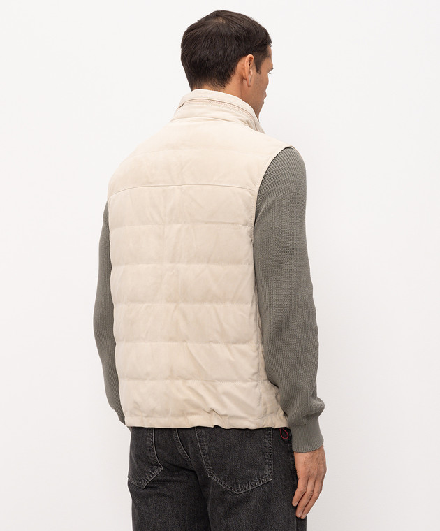 Brunello Cucinelli Бежевый замшевый пуховый жилет MPCFN1924P изображение 4