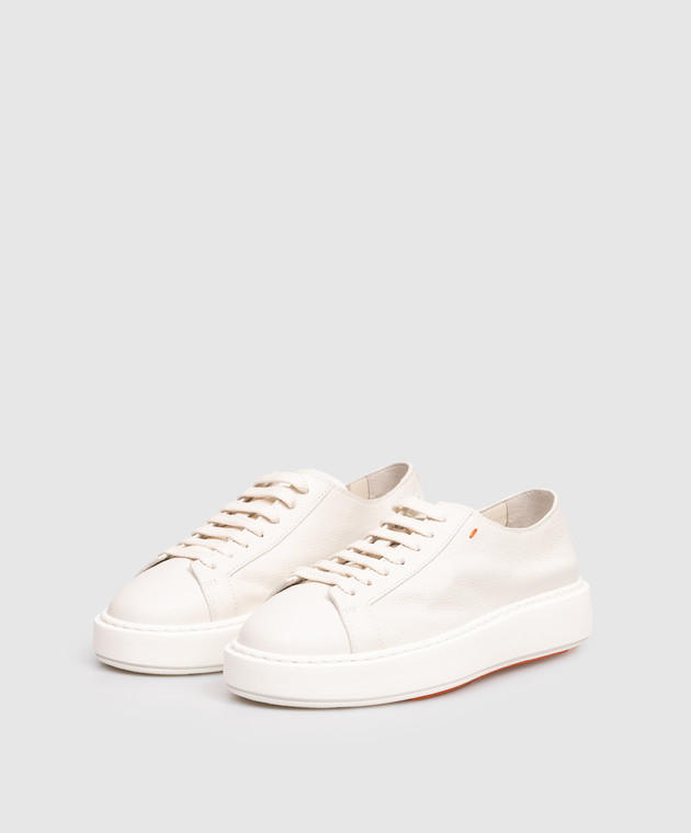 Santoni Белые кожаные кроссовки с фактурным логотипом WBCD61322BARCDYI изображение 2