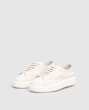 Santoni Белые кожаные кроссовки с фактурным логотипом WBCD61322BARCDYI