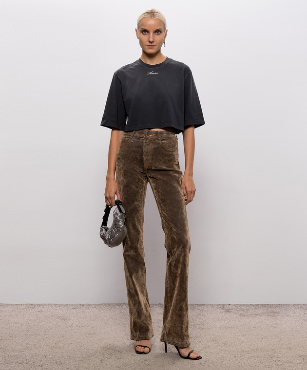 AMIRI Серая укороченная футболка с вышивкой логотипа AW426JR014 изображение 2