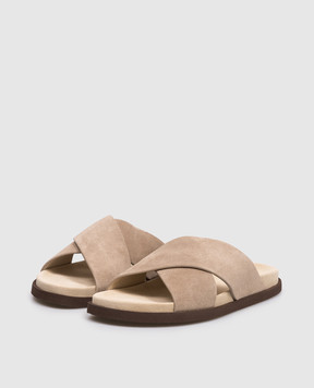 Brunello Cucinelli Бежеві замшеві щльопанці MZUSOLY327