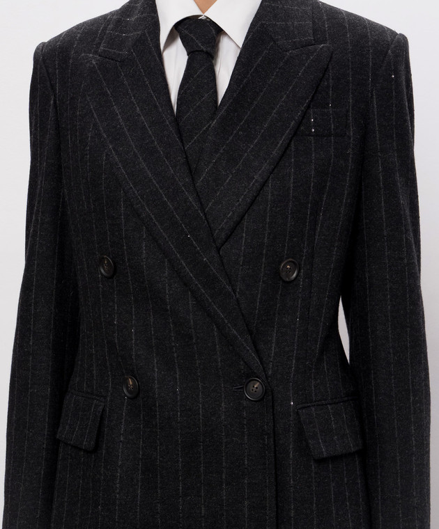 Brunello Cucinelli Темно-серый жакет с шерстью в полоску MG5767357 изображение 5