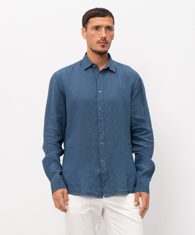 Canali Синяя рубашка из льна GM02128CSL7077 изображение 3