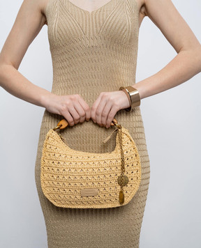 Twinset Бежева сумка-хобо Croissant з рафії з нашивкою логотипа 261TB7381