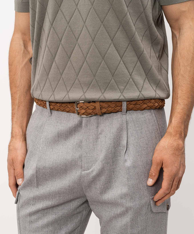 Brunello Cucinelli Коричневый замшевый плетеный ремень MAUGT344P изображение 2