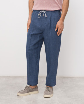 Brunello Cucinelli Синие брюки из льна MH248E1710