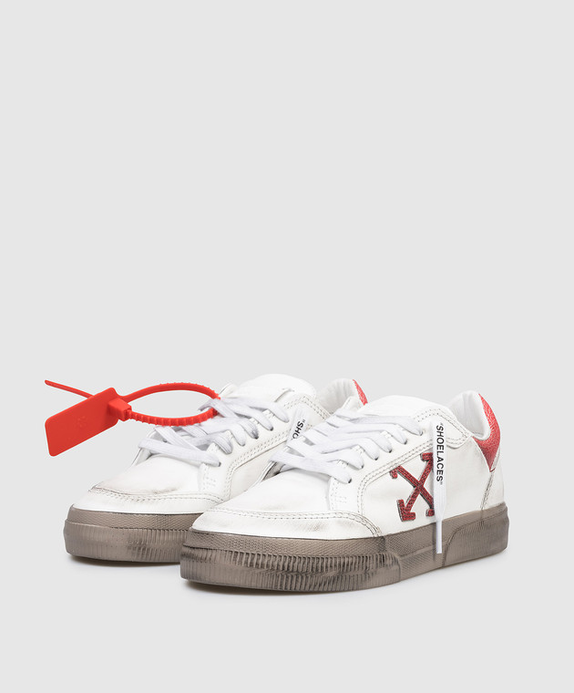 Off-White Белые кожаные кроссовки Vulcanized с винтажным эффектом OWIA288S26LEA002 изображение 2