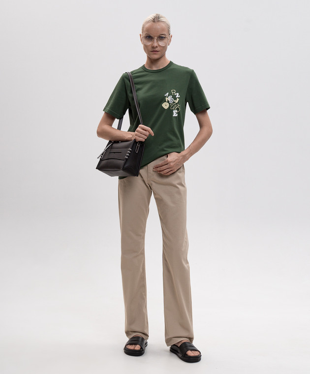 JW Anderson Зеленая футболка с вышивкой логотипа JT0376PG1937 изображение 2