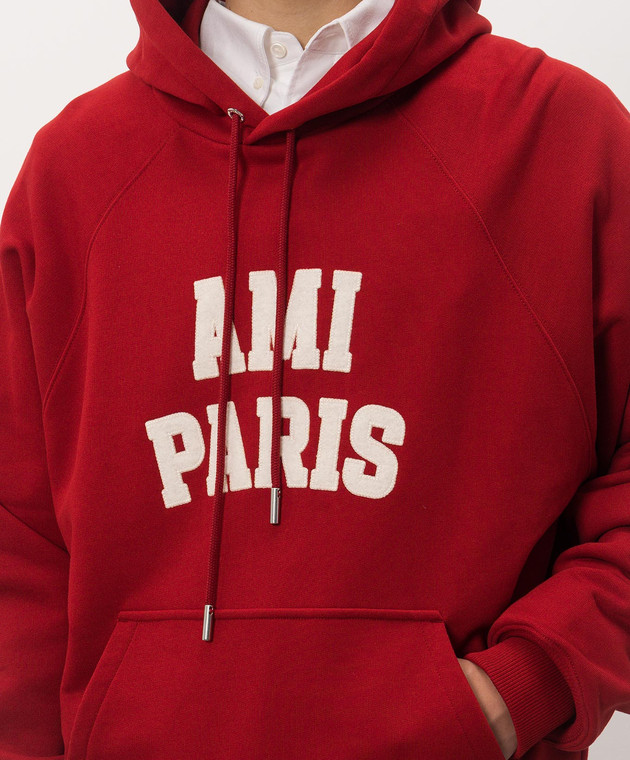 Ami Paris Красные худи с нашивкой логотипа USW803JE0273m изображение 5