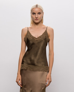 Ermanno Scervino Топ цвета хаки из шелка с кружевом D492L709APFWY
