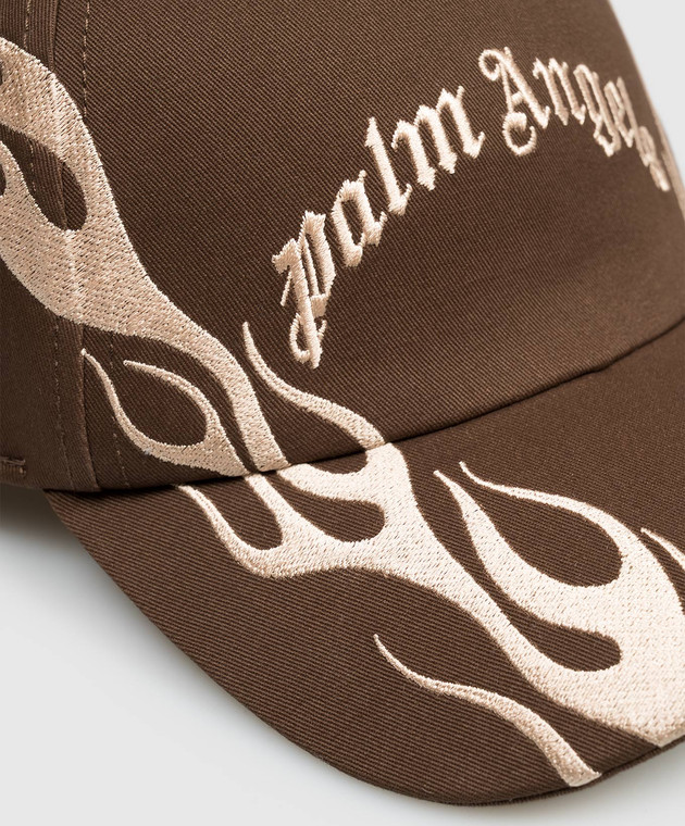 Palm Angels Коричневая кепка Flames PMLB104S26FAB00E изображение 4