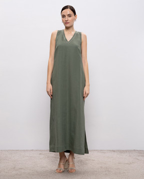 Peserico Зелена сукня з льону з ланцюжком моніль S0216802647