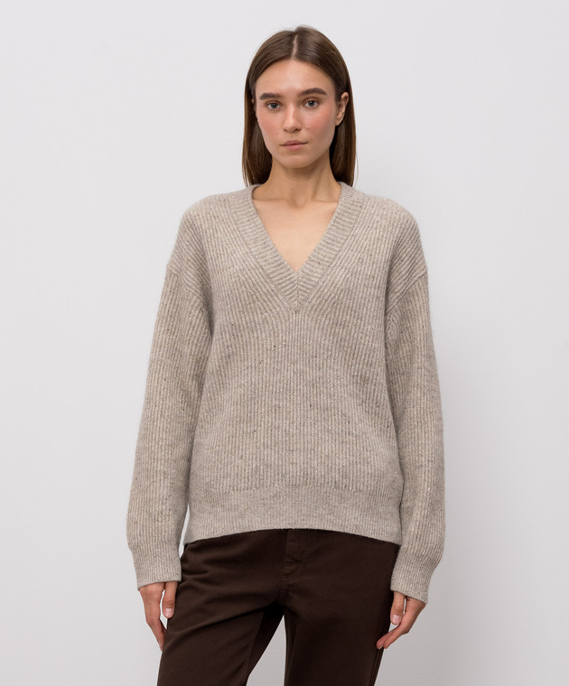 Brunello Cucinelli Бежевый пуловер с кашемиром и шерстью MTX755602P изображение 3